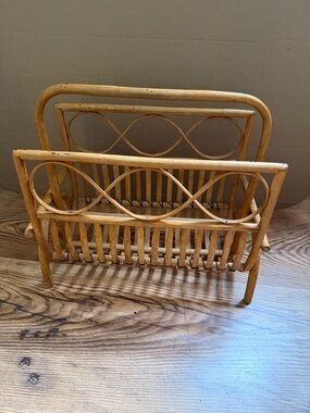 Vintage Rattan Magazine Rack - Natural Bamboo. Antique. Mid-Century. Rare find.